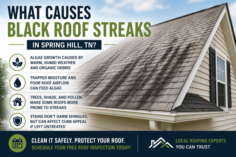 What Causes Black Streaks on Roofs in Spring Hill, TN?