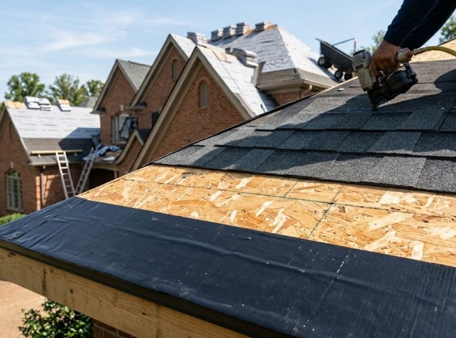 Roof replacement showing ice and water shield and architectural shingle installation in Brentwood, TN.